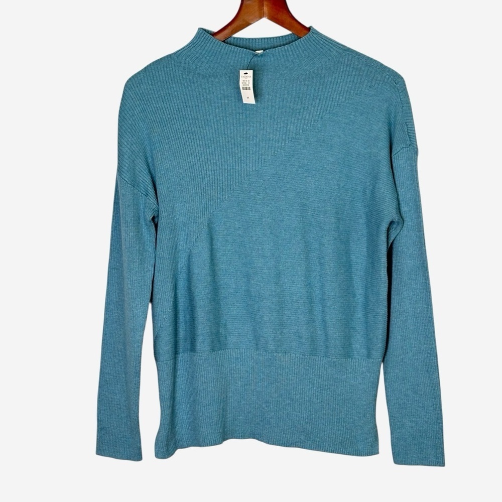 NWT Talbots Ribbed Mock Neck Sweater Size M Medium Ocean Blue Long Sleeve - Picture 3 of 10